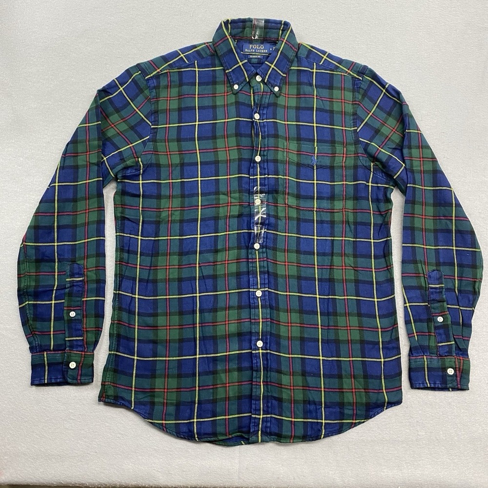 Polo Ralph Lauren Shirt Mens Medium Green Button Down Flannel Classic Fit Pony